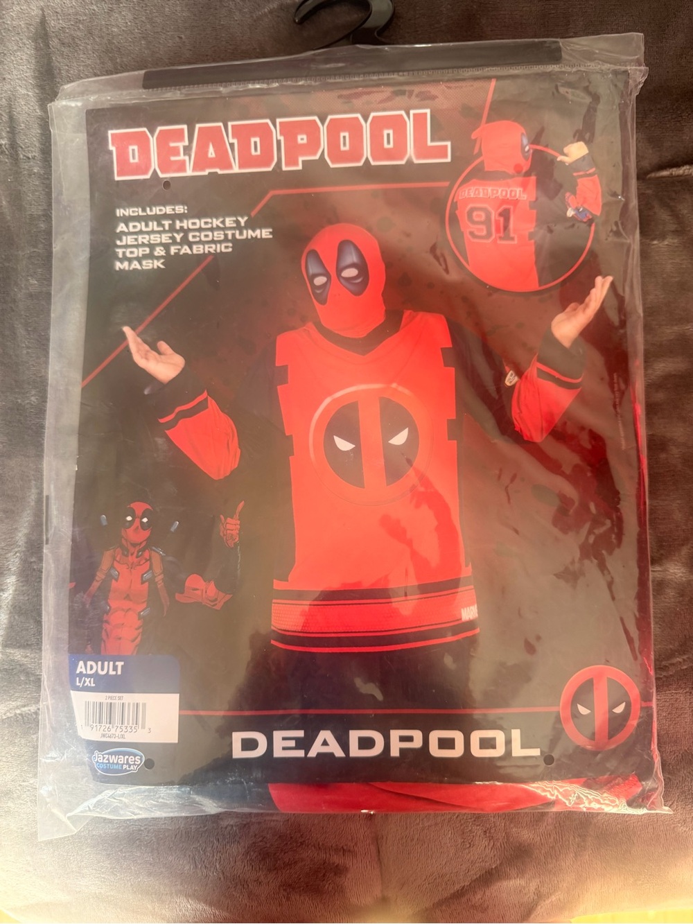 Marvel Deadpool Red and Black Hockey Jersey Costume with Mask